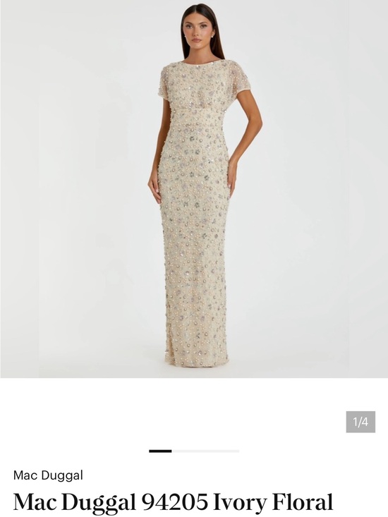 Mac Duggal Dresses & Skirts - Mac Duggal 94205 Ivory Floral Embellished Mesh Fitted Column Gown US 6